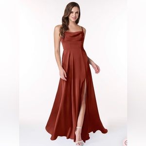 Bridesmaid Clove stretch satin dress